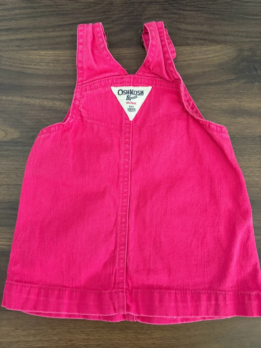OshKosh B'gosh Pink Girls Overall Dress - Bright Pink Vestbak